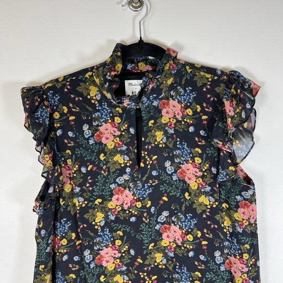 Madewell x Mix No 6 Size 8 Black Silk Beacon Dress in Garden Bouquet Floral - Picture 2 of 9